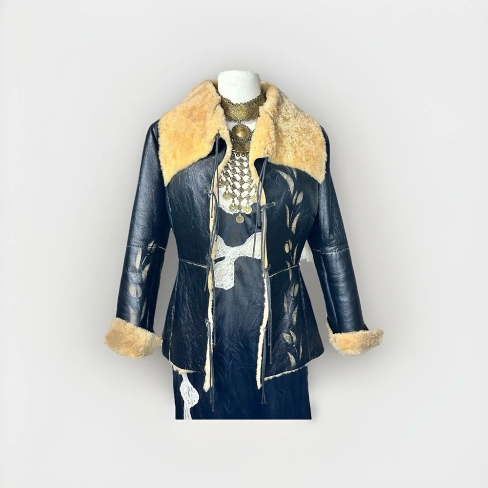 Vintage Cristinaeffe Italian Shearling Leather Lace Up Boho Western Jacket